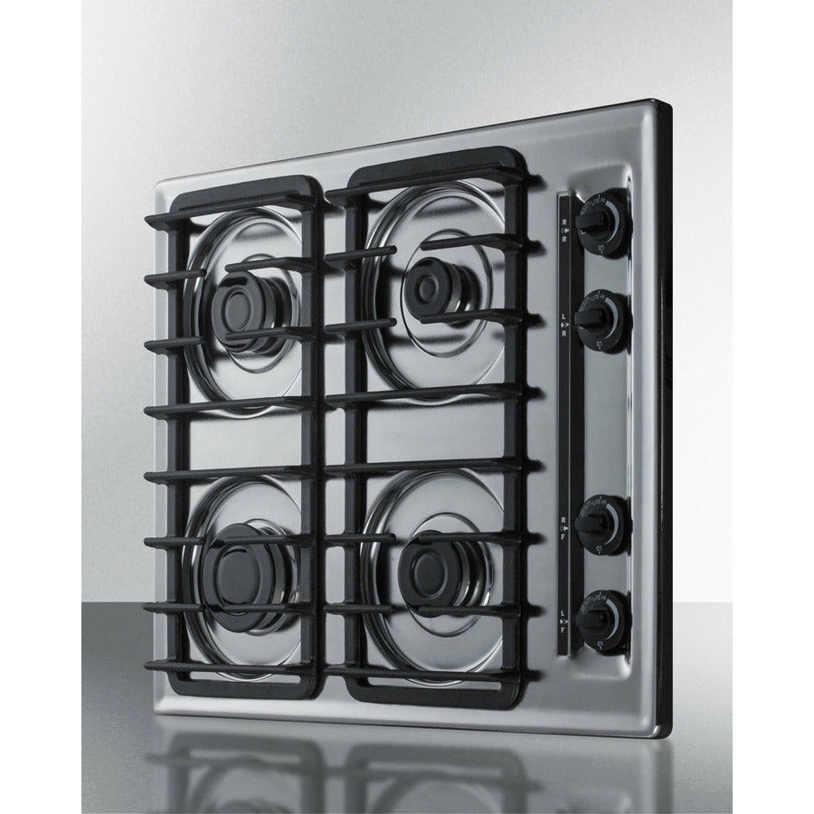Summit 24" Wide 4-Burner Gas Cooktop with Cast Iron Grates, Sealed Sabaf® Burners, Power Burner, Fits Common Cutouts, Simmer Burner, Two Standard Burners, Push-to-Turn Knobs - ZTL033S