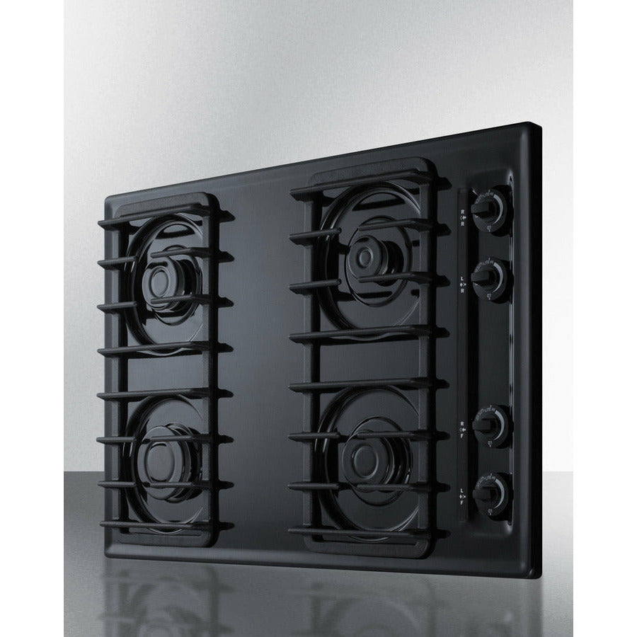 Summit 30" Wide 4-Burner Gas Cooktop with 4 Sealed Burners, Cast Iron Grates, Porcelainized Cooking Surface - TTL053S