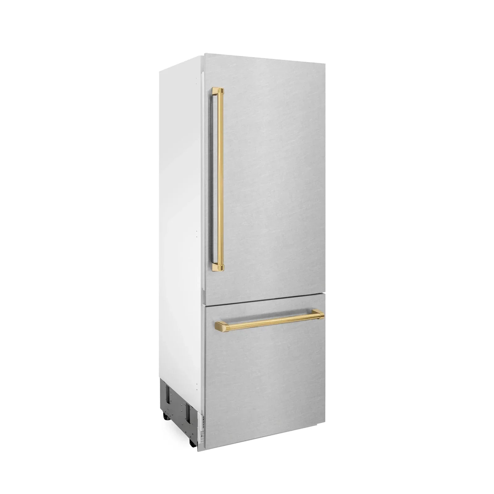 ZLINE 30-Inch Autograph Edition 16.1 cu. ft. Built-in 2-Door Bottom Freezer Refrigerator with Internal Water and Ice Dispenser in Fingerprint Resistant Stainless Steel with Gold Accents (RBIVZ-SN-30-G)