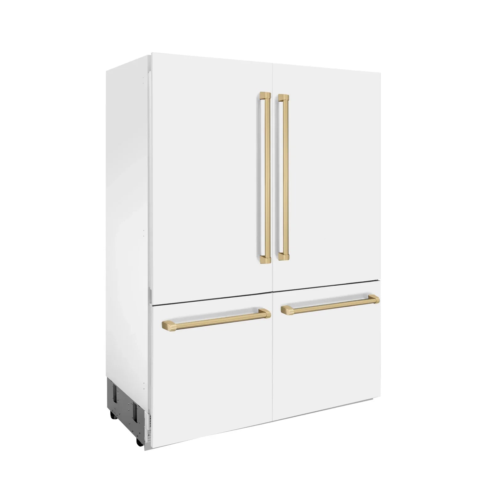 ZLINE 60-Inch Autograph Edition 32.2 cu. ft. Built-in 4-Door French Door Refrigerator with Internal Water and Ice Dispenser in White Matte with Champagne Bronze Accents (RBIVZ-WM-60-CB)