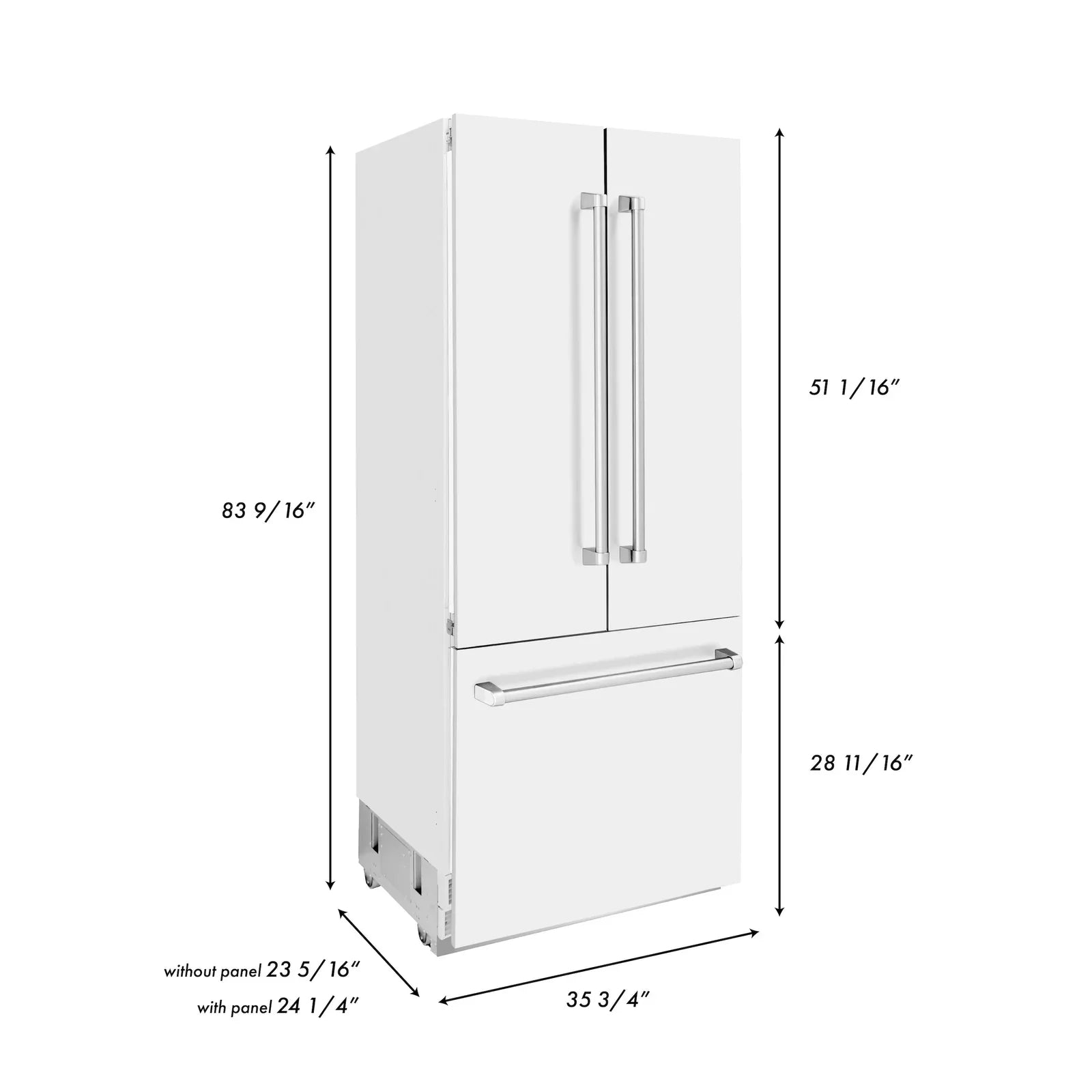 ZLINE 36" 19.6 cu. ft. Built-In 3-Door French Door Refrigerator with Internal Water and Ice Dispenser in White Matte (RBIV-WM-36)