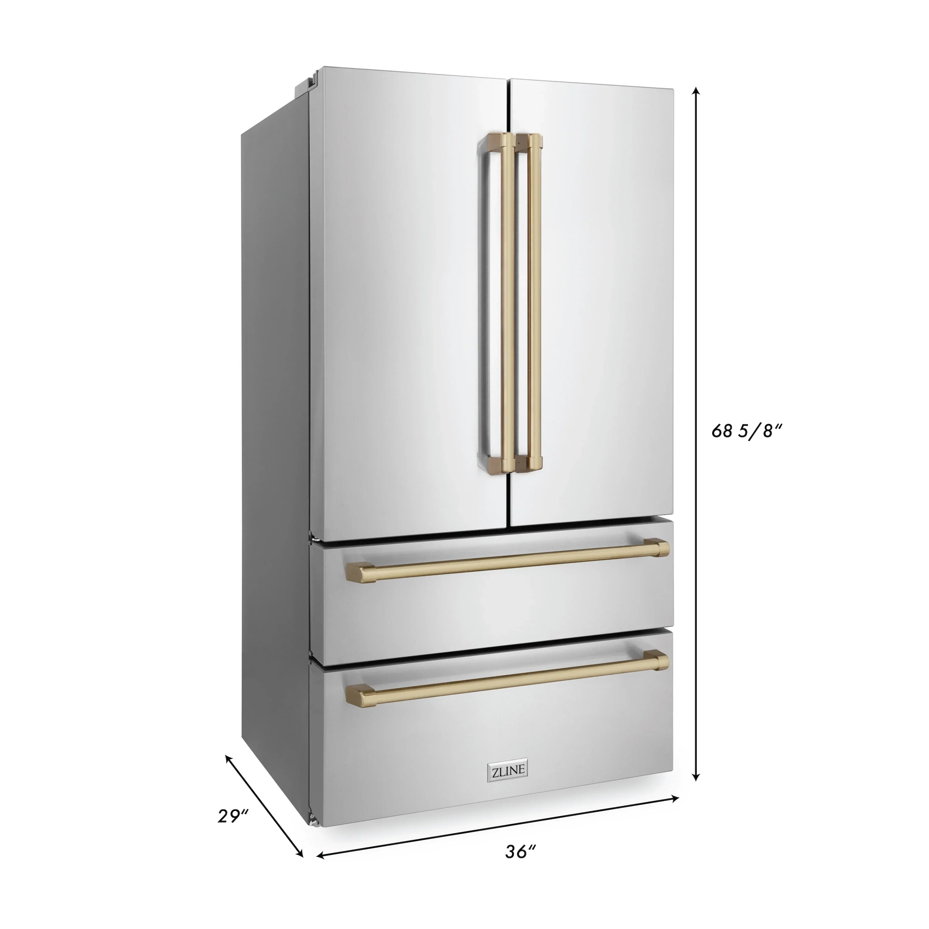 ZLINE 36" Autograph Edition 22.5 cu. ft Freestanding French Door Refrigerator with Ice Maker in Fingerprint Resistant Stainless Steel - RFMZ-36