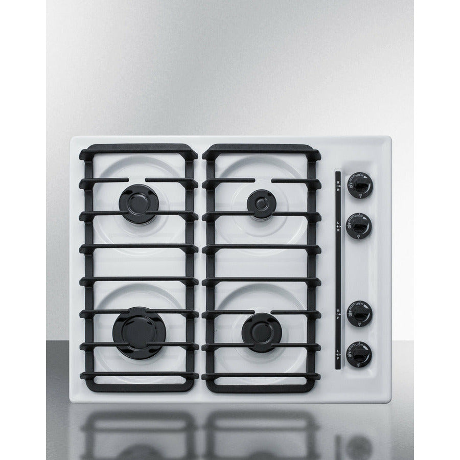 Summit 24" Wide 4-Burner Gas Cooktop with 4 Sealed Burners, Cast Iron Grates, Porcelainized Cooking Surface in White - WTL033S