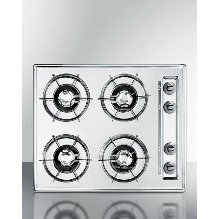 Summit 24" Wide 4-Burner Gas Cooktop with 4 Open Burners, Porcelainized Cooking Surface in Brushed Chrome - ZNL03