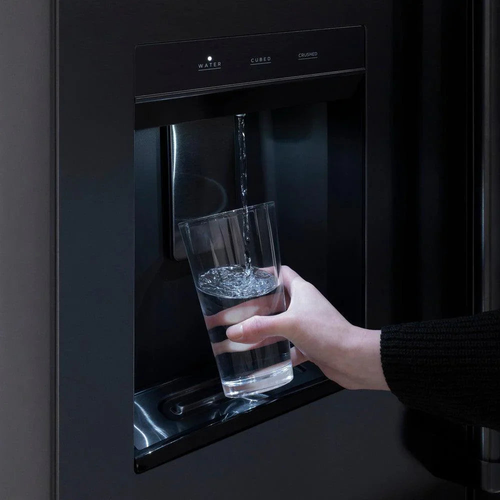 ZLINE Autograph Edition 36 in. 28.9 cu. ft. Standard-Depth French Door External Water Dispenser Refrigerator with Dual Ice Maker in Black Stainless Steel and Polished Gold Handles - RSMZ-W-36-BS-G