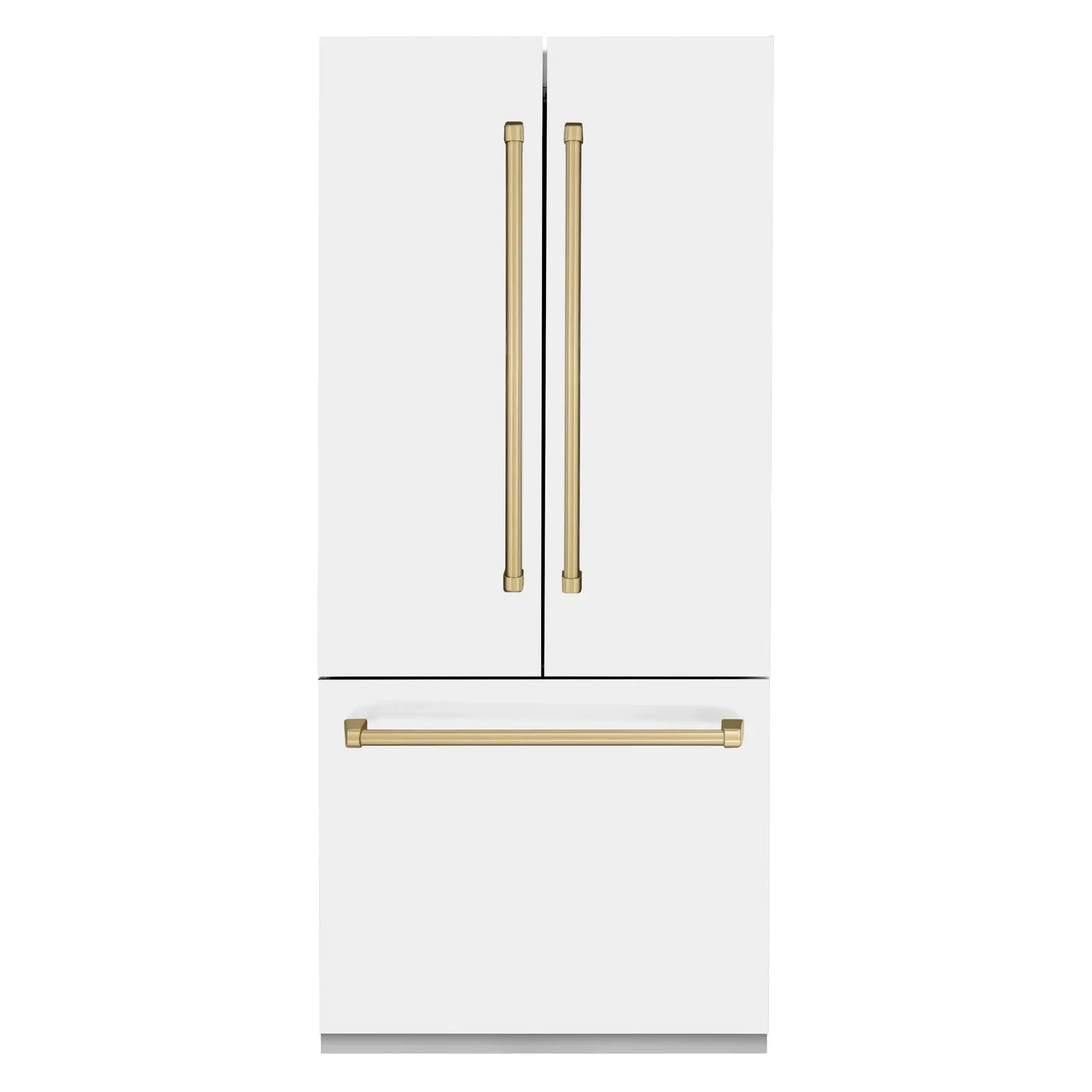 ZLINE 36-Inch Autograph Edition 19.6 cu. ft. Built-in 2-Door Bottom Freezer Refrigerator with Internal Water and Ice Dispenser in White Matte with Champagne Bronze Accents (RBIVZ-WM-36-CB)