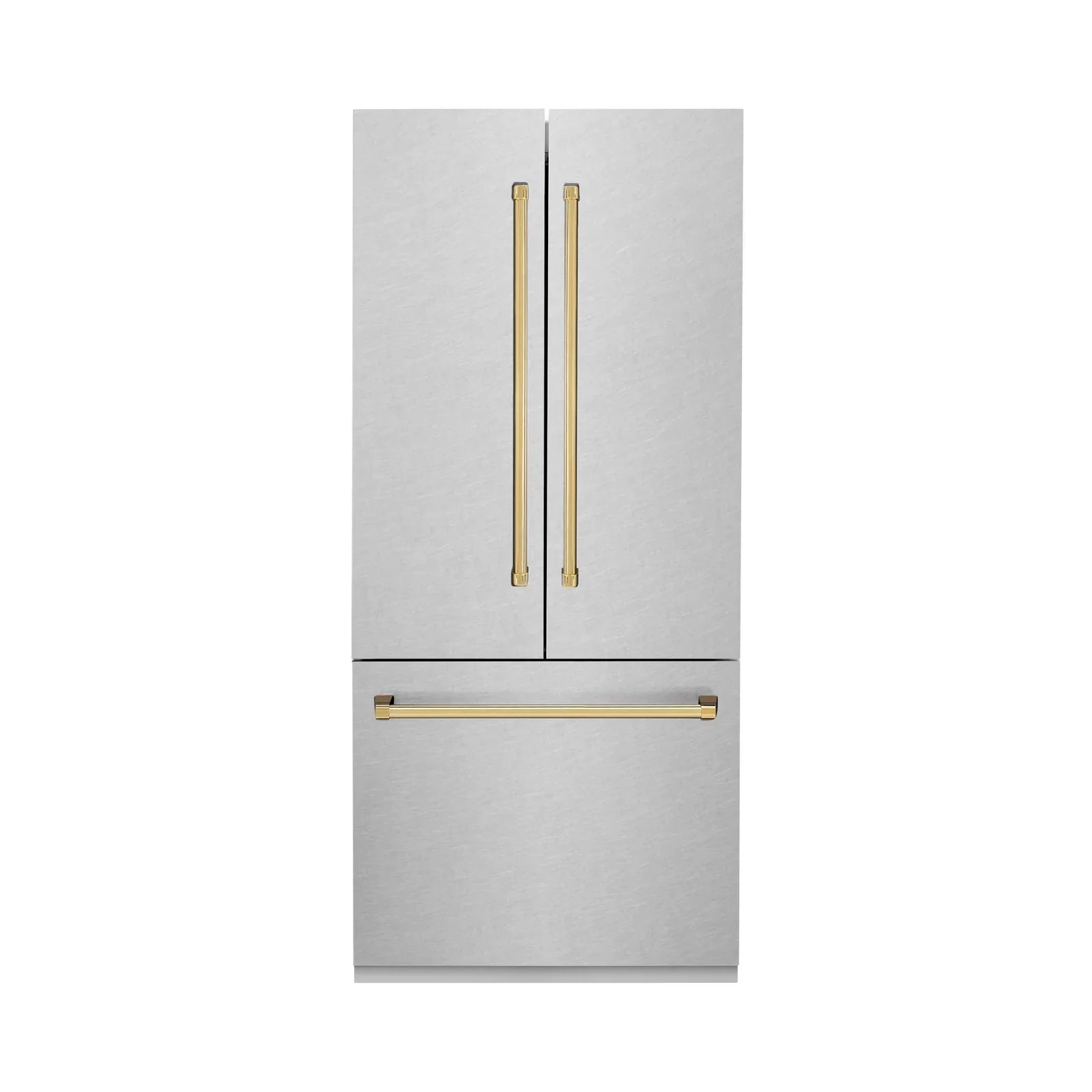 ZLINE 36-Inch Autograph Edition 19.6 cu. ft. Built-in 2-Door Bottom Freezer Refrigerator with Internal Water and Ice Dispenser in Fingerprint Resistant Stainless Steel with Gold Accents (RBIVZ-SN-36-G)