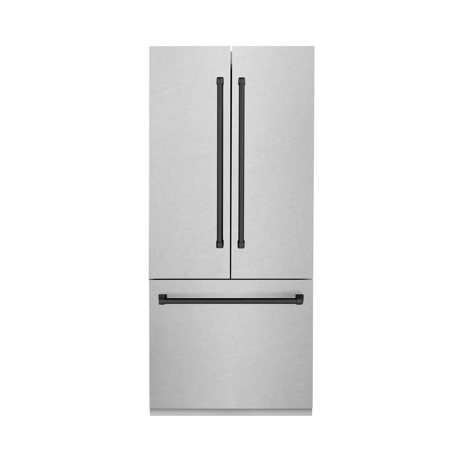 ZLINE 36-Inch Autograph Edition 19.6 cu. ft. Built-in 2-Door Bottom Freezer Refrigerator with Internal Water and Ice Dispenser in DuraSnow Stainless Steel with Matte Black Accents (RBIVZ-SN-36-MB)