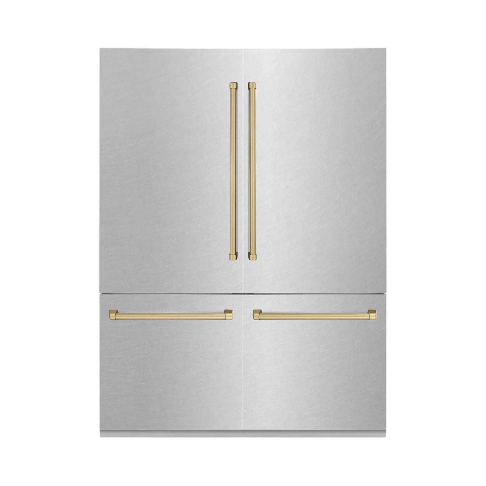 ZLINE 60-Inch Autograph Edition 32.2 cu. ft. Built-in 4-Door French Door Refrigerator with Internal Water and Ice Dispenser in Fingerprint Resistant Stainless Steel with Champagne Bronze Accents (RBIVZ-SN-60-CB)