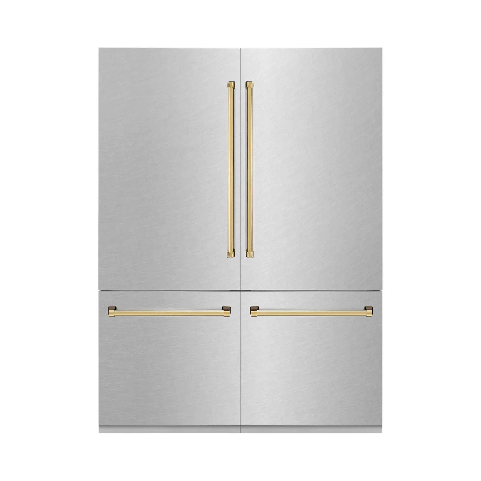 ZLINE 60-Inch Autograph Edition 32.2 cu. ft. Built-in 4-Door French Door Refrigerator with Internal Water and Ice Dispenser in Fingerprint Resistant Stainless Steel with Gold Accents (RBIVZ-SN-60-G)