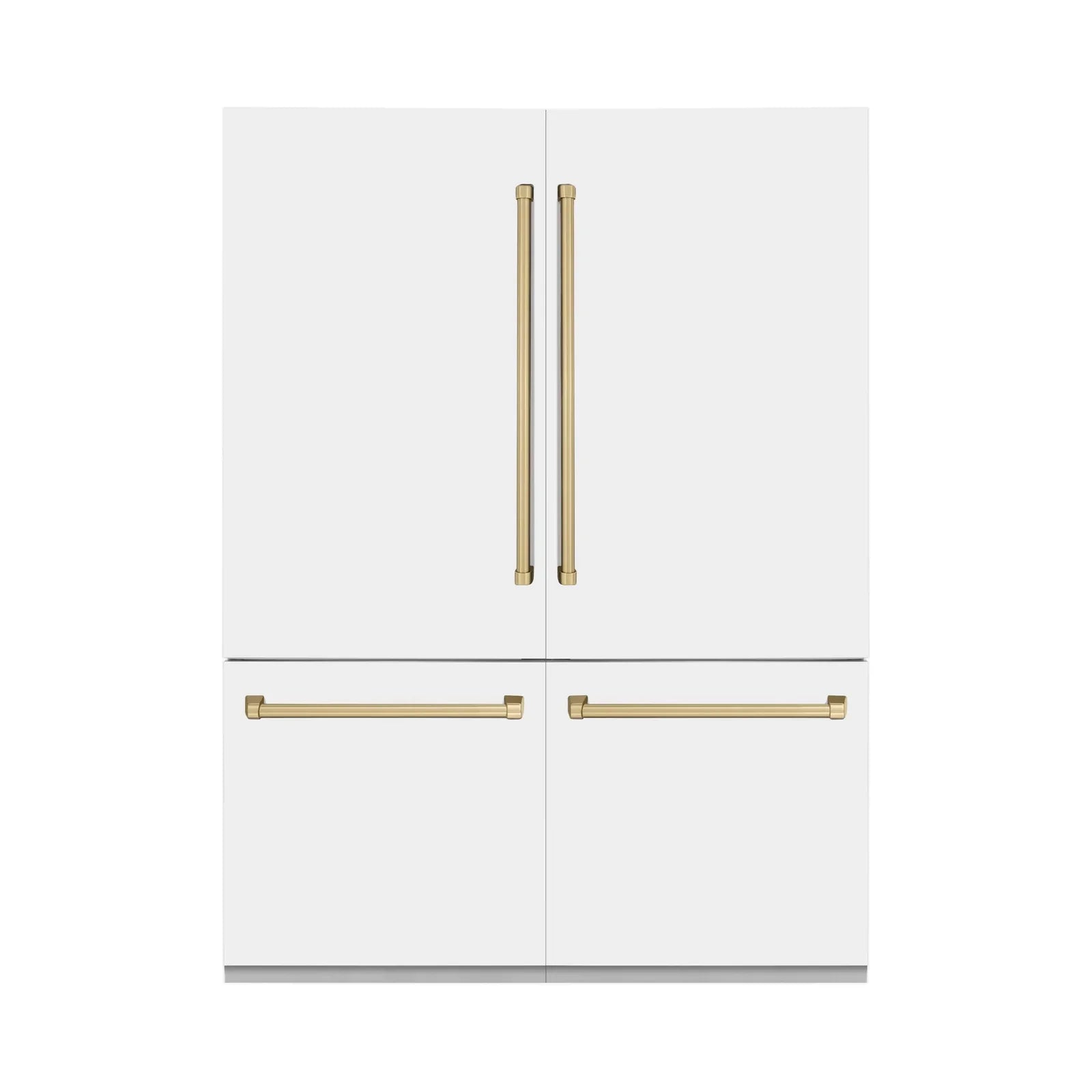 ZLINE 60-Inch Autograph Edition 32.2 cu. ft. Built-in 4-Door French Door Refrigerator with Internal Water and Ice Dispenser in White Matte with Champagne Bronze Accents (RBIVZ-WM-60-CB)