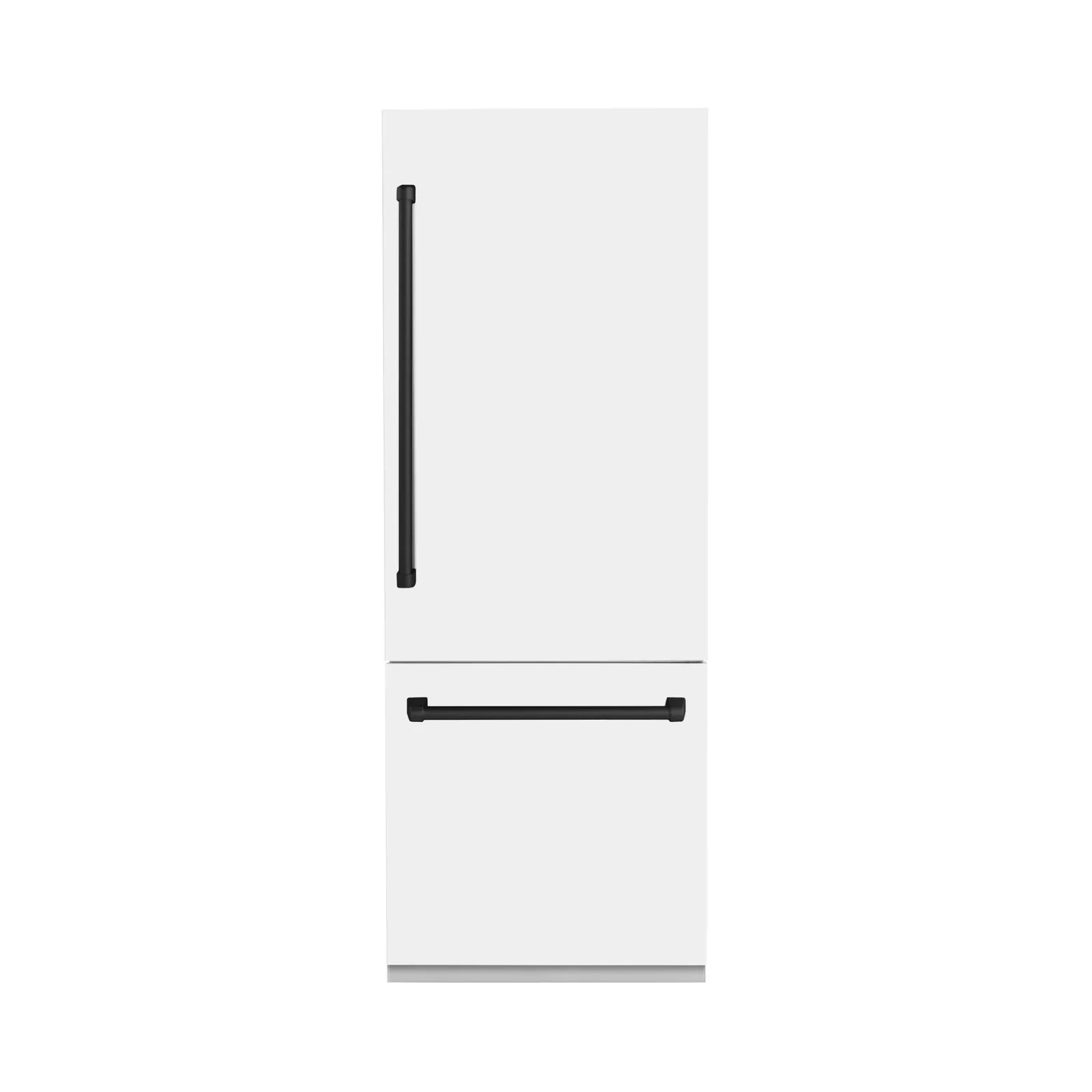 ZLINE 30-Inch Autograph Edition 16.1 cu. ft. Built-in 2-Door Bottom Freezer Refrigerator with Internal Water and Ice Dispenser in White Matte with Matte Black Accents (RBIVZ-WM-30-MB)