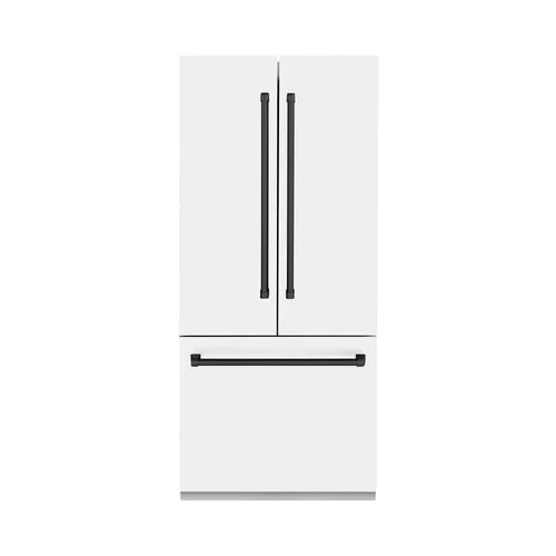 ZLINE 36-Inch Autograph Edition 19.6 cu. ft. Built-in 2-Door Bottom Freezer Refrigerator with Internal Water and Ice Dispenser in White Matte with Matte Black Accents (RBIVZ-WM-36-MB)