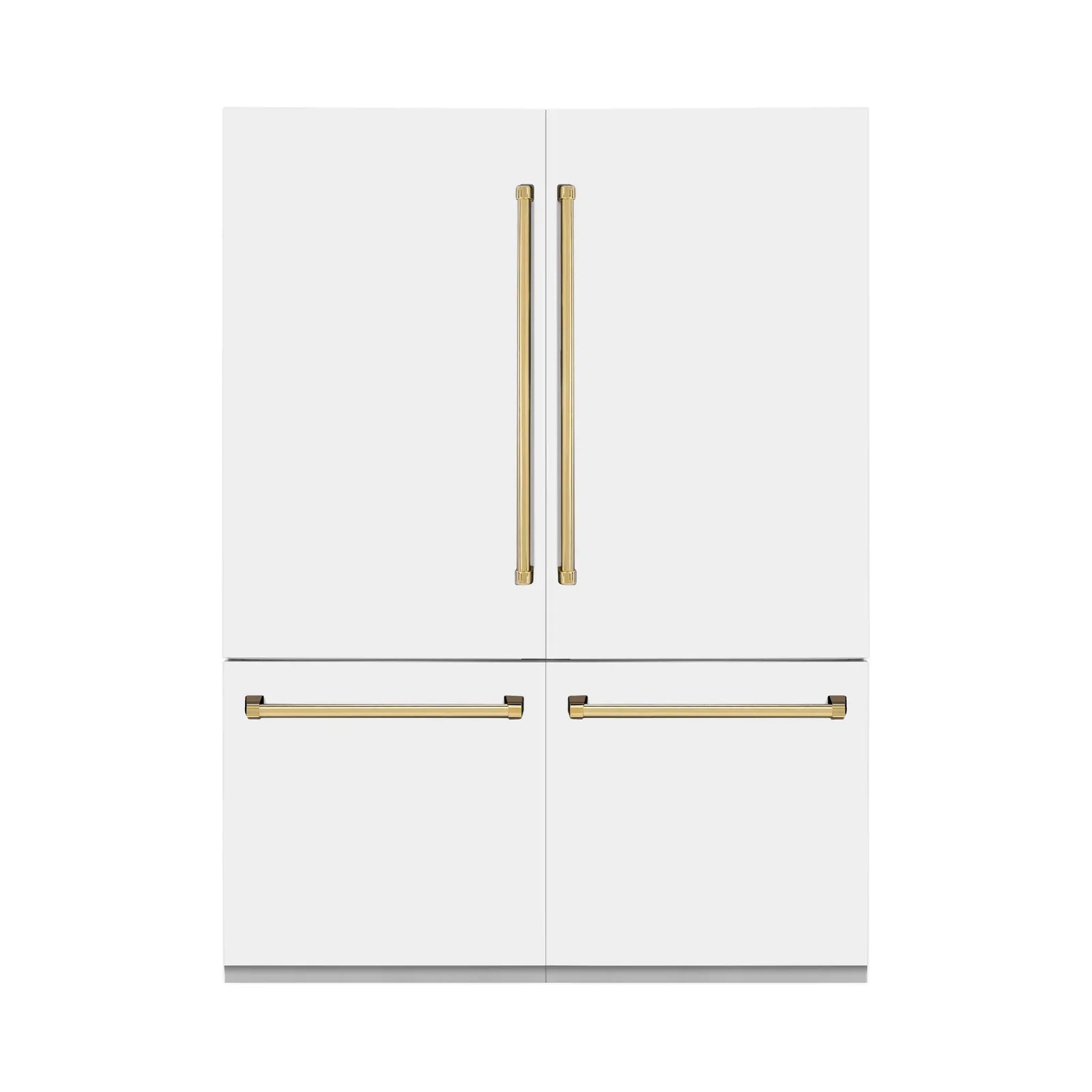 ZLINE 60-Inch Autograph Edition 32.2 cu. ft. Built-in 4-Door French Door Refrigerator with Internal Water and Ice Dispenser in White Matte with Gold Accents (RBIVZ-WM-60-G)
