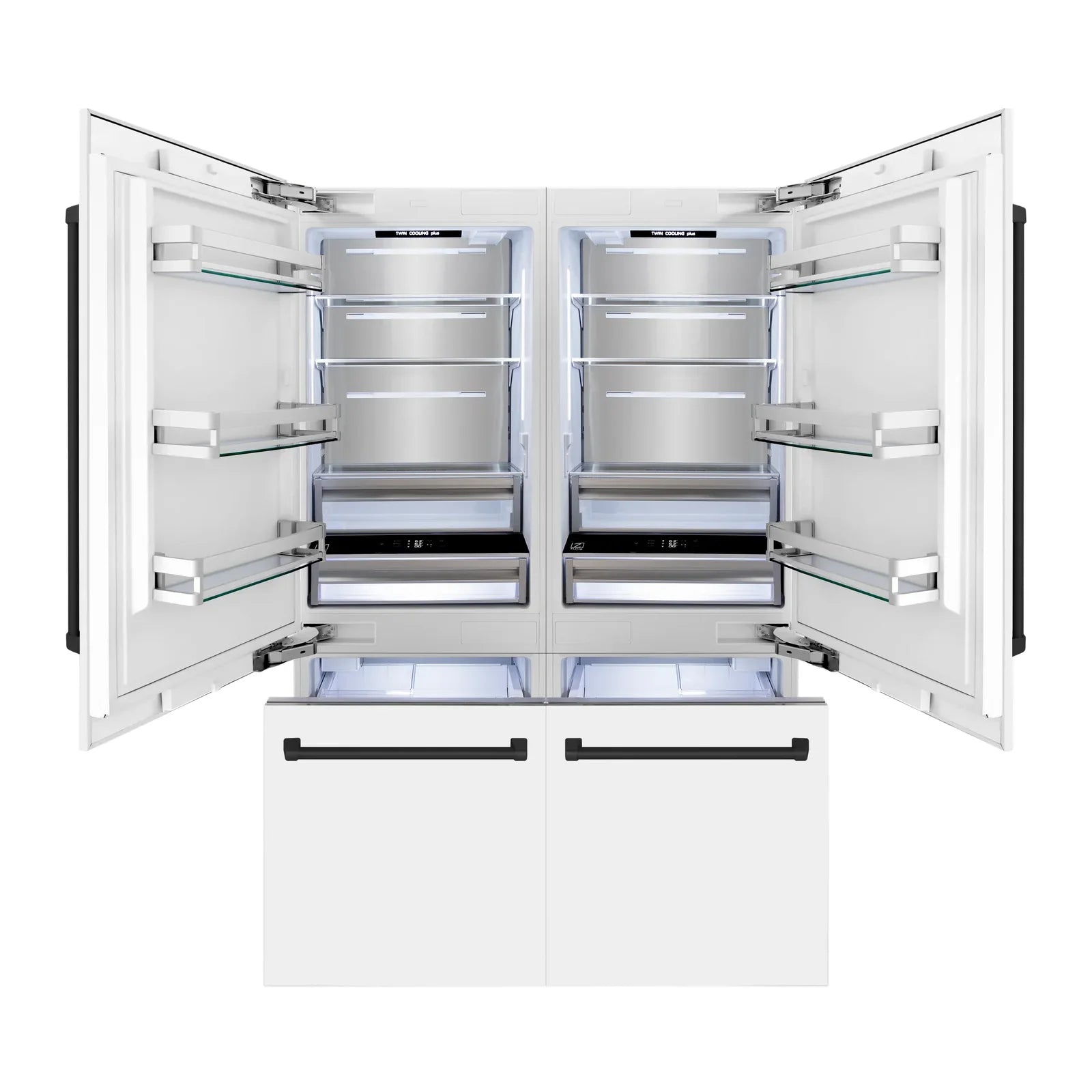 ZLINE 60-Inch Autograph Edition 32.2 cu. ft. Built-in 4-Door French Door Refrigerator with Internal Water and Ice Dispenser in White Matte with Matte Black Accents (RBIVZ-WM-60-MB)