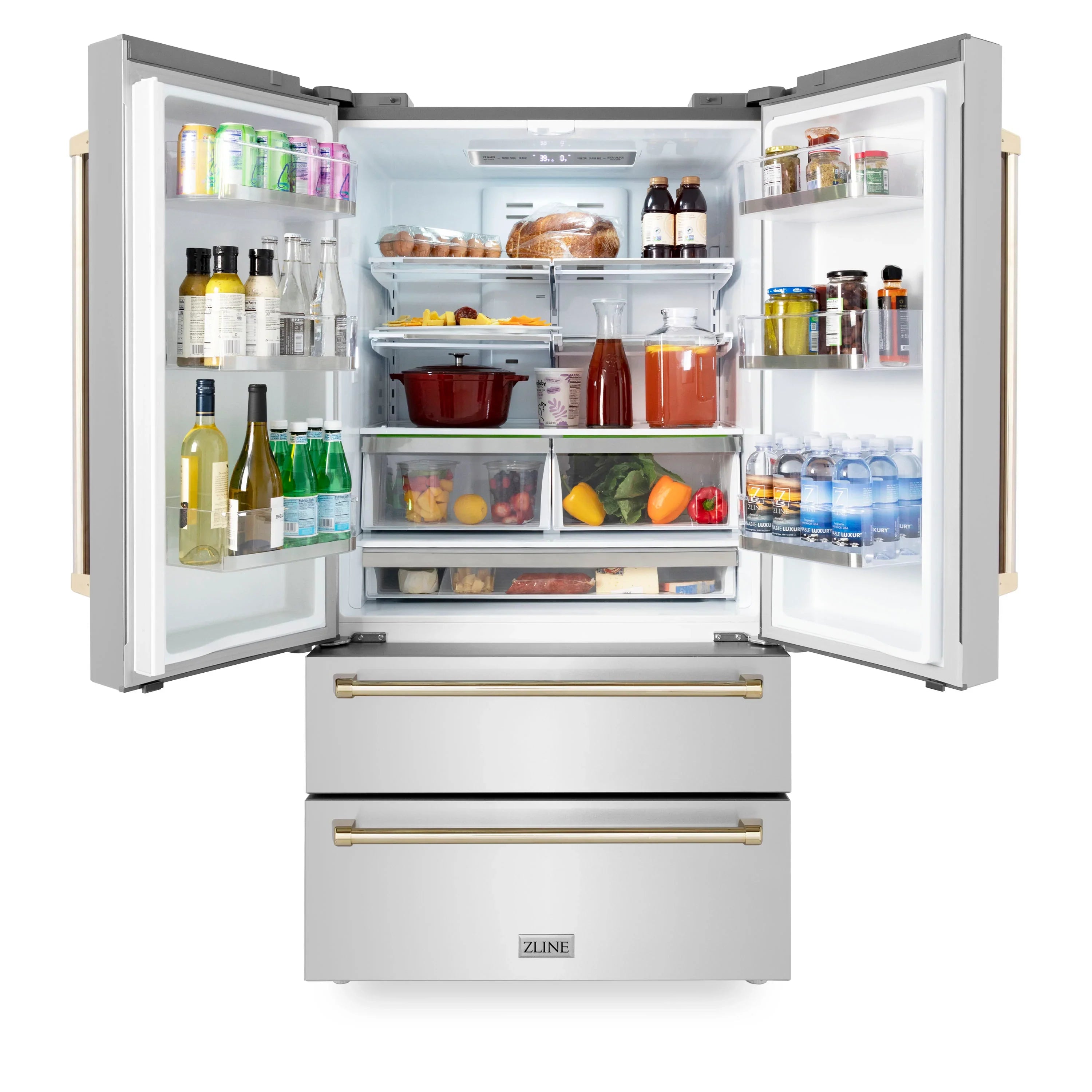 ZLINE 36" Autograph Edition 22.5 cu. ft Freestanding French Door Refrigerator with Ice Maker in Fingerprint Resistant Stainless Steel - RFMZ-36